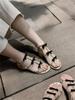 Sandalias de Exterior para Mujer Verano 2025 Dorado Pedrería Lazo Sexy Romana de Una Correa Moda de Hada Nuevo Estilo