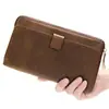 Carteira Masculina Transfronteiriça Couro Longa Couro Bovino Camada Superior Multi-cartões Antifurto Bolsa para Cartões Portátil Zíper Porta-moedas
