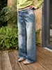 Calça jeans Yuyi retrô de cintura baixa para mulheres, coleção de outono, estilo Guangzhou Treze Fileiras, perna larga solta, modeladora, perna reta, calça comprida 0321