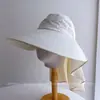Chapéu de Sol de Aba Larga com Proteção para o Pescoço para Mulheres, Viseira Solar de Verão para Rabo de Cavalo, Chapéu Viseira Solar para Uso Externo, Deslocamento e Ciclismo