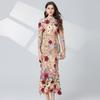 Foto Real Vestido Longo de Manga Comprida com Bordado de Flor Tridimensional Estilo Francês de Luxo Leve Indústria Pesada Vestido Justo Cauda de Peixe