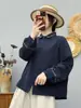 Camisa de Gasa de Algodón Nueva para Primavera y Otoño, Estilo Artístico, Cuello de Muñeca, Bordada para Mujer, Manga Larga, Corte Holgado, Versátil, Top de Algodón Puro, Moderno