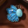 Broche Mariposa Azul Quemado Imitación Estilo Chino Pequeño Simple Tendencia Nacional Animal Imitación Turquesa Broche Hanfu Cheongsam Hebilla de Pin