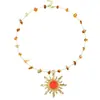 Collar de Sol Estilo Nuevo Bohemio Transfronterizo Colgante de Girasol con Piedras Preciosas Europeas y Americanas Collar Creativo Versátil para Mujer