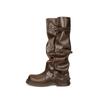 Botas Quadradas de Couro com Fivela, Aumento de Altura 5cm, Brilho Âmbar, Estilo Novo Outono/Inverno 2026, com Pernas de Calça Empilhadas Estilo Western para Mulheres