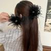 Clip de cinta de plumas brillantes de alta calidad atmósfera Super hada negro peludo clip de tiburón lazo horquilla tocado