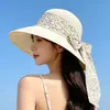 Chapéu de Sol de Aba Larga Floral para Mulheres, Chapéu de Sol de Verão para Férias na Praia e Litoral, Chapéu de Palha com Proteção UV