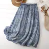 Nueva falda A de algodón y lino estampada de estilo vintage para mujer, de cintura alta, corte holgado, adelgazante, estilo suave, falda de longitud media.
