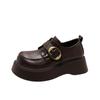 Nuevos Mocasines Primavera y Otoño 2025 para Mujer con Tacón Grueso Suela Gruesa Zapatos de una Sola Capa Hebilla de Cinturón Retro Estilo Británico Aumentadores de Altura Zapatos Pequeños de Cuero