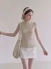 Chaleco de punto retro estilo Hong Kong con cuello medio plisado para mujer, versátil, adelgazante, sin mangas para usar como prenda exterior 2192