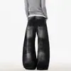 Jeans Negros Barbudos Retro Americanos para Hombres y Mujeres, Corte Limpio, Lavado Vintage, Corte Holgado, Pantalones de Pierna Ancha para Parejas, Modernos