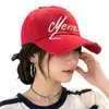 Boné de Baseball Bordado com Letras Feminino Primavera Verão Versátil Aba Larga Estilo Bico de Pato Circunferência da Cabeça Grande Faz o Rosto Parecer Menor Chapéu Estilo Coreano