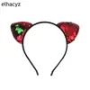 Accesorios Europeos y Americanos para el Cabello de Doble Cara con Lentejuelas Orejas de Gato Diadema de Tela para Niños Diadema Negra de Franela con Lentejuelas