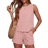 Conjunto de Moda de Verano para Mujer de Amazon de 2 Piezas: Top sin Mangas de Cuello Redondo y Pantalones Cortos con Bolsillos