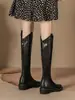 Botas para Mujer, Punta Fina, Tacón Grueso, Botas de Piel Suave, Diseño con Cierre Trasero, Botas de Montar Ajustadas, Tacón Bajo, No Más Arriba de la Rodilla, Otoño e Invierno