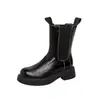 Piel de Vaca 2025 Nuevo Estilo Otoño e Invierno Piel de Caballo Arrugada Banda Elástica Suela Gruesa Tacón Grueso Botines Cortos Chelsea Botines Cortos para Mujer