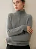 Novo Suéter 100% Caxemira Outono e Inverno para Mulheres, Gola Alta com Zíper Parcial Tricô Puro de Caxemira, Suéter de Tricô Solto, Peça Superior Engrossada