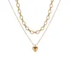 Moda Transfronteriza Europea y Americana Verano Acero Inoxidable Chapado en Oro de 18K Colgante con Forma de Corazón Collar de Múltiples Capas para Mujer Cadena para Clavícula