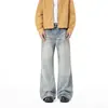 Ropa para Hombre Fengshe / Pantalones de Mezclilla Desgastados Estilo Retro Americano con Efecto Ojo de Gato y Patrón de Bambú, Pantalones Casuales Rectos Ligeramente Acampanados de Moda Unisex