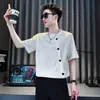 Camiseta con Botones Laterales Verano Media Manga Marca de Moda Manga Corta 2025 Nuevo Top para Hombre Manga Corta Camiseta Fresca de Manga Corta
