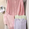 3 ColoresPijamas de Algodón Burbuja para Mujer, Cárdigan Holgado Casual de Primavera y Otoño, Conjunto de Manga Larga y Pantalón Largo