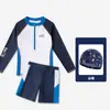 Roupa de Banho Infantil Masculina Conjunto de Duas Peças com Mangas Longas para Meninos Maiores e Adolescentes 2026 Novo Conjunto de Roupa de Banho com Proteção Solar
