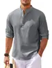 Camisas de Manga Larga para Hombre Europeas y Americanas Transfronterizas, Camisas de Cuello Mao con Media Botonadura, Camisas a Cuadros de Piña, Camisas Casuales para Hombre, Tops