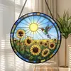 Cruz Girasol Colibrí Vitral Colorido Colgante Adorno de Vidrio para el Hogar Decoración de Ventana Jardín Atrapasol