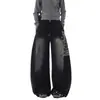 Calça Reta com Bainha Curva Pintada com Letras Estilo Retro Americano para Mulheres e Homens, Outono Lavado Degradê Vintage Solta Emagrecedora Calça Esportiva