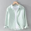 Camisa de Lino Blanco para Hombre Manga Larga Casual Solapa Holgada Juvenil Estilo Japonés Transpirable Algodón Lino Camisa de Moda para Hombre