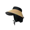 Sombrero de Sol de Verano para Mujer con Protección para el Cuello, Sombrero de Sol de Paja, Protección UV, Sombrero de Sol para Ciclismo al Aire Libre, Moderno y Versátil