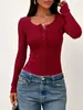 Otoño Invierno 2026 Amazon Wish Nueva Ropa de Mujer Transfronteriza Europea y Americana Camiseta de Manga Larga Color Sólido Botón Temperamento Top Mujer