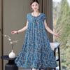Vestido de seda de algodón para mujeres de mediana edad y mayores, de moda, suelto, de talla grande, ropa de mujer, nueva prenda exterior de verano, falda con textura sumergida para cubrir la carne.