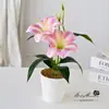 Novo Estilo Flor Artificial Lírio Bonsai com Duas Pontas, Decoração de Flor Falsa Fashion e Criativa, Planta Verde Artificial Atacado