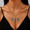 Collar Retro con Forma de Dragón con Goteo de Aceite de Dibujos Animados de Venta Caliente Transfronteriza Colgante de Pareja Animal con Incrustaciones de Diamantes Moda Europea y Americana Venta al Por Mayor