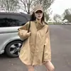 Chamarra tipo gabardina estilo francés para primavera y otoño 2026, diseño nuevo con cierre, manga larga, color caqui, top casual holgado