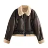 Comercio exterior 2025 otoño/invierno nueva chaqueta corta de piel sintética integrada estilo retro de motocicleta para mujer 8073236