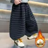 Ropa de Invierno para Niños Pantalones Rayados con Felpa Estilo Coreano Mono Infantil de Terciopelo Pantalones de Linterna Sueltos Pantalones Casuales para Bebé Transfronterizo