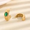 Europa y Estados Unidos venta caliente moda simple metal ovalado esmeralda verde acero inoxidable bañado en oro aretes en stock al por mayor
