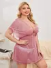 Vestido transparente europeo y americano talla grande con escote en V pronunciado, encaje y lazo, elegante y sexy camisón 7220
