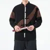 Camisa Jacket Casual Talla Grande Primavera y Otoño Estilo Chino Pana Traje Tang Camisa Manga Larga Hombre Botón de Rana Patchwork Bloques de Color