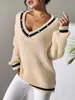 Tops Estilo Universitario, Suéteres con Empalme de Color Contrastante, Camisas Base Casuales de Manga Larga con Cuentas para Mujer, Estilo Europeo y Americano Transfronterizo