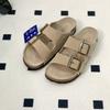 Chinelos Sangpo Verão 2026 Estilo Birkenstock, Sandálias de Couro e Cortiça com Tiras Duplas e Solado Grosso, Sandálias Birkenstock Unissex para Uso Externo
