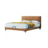 Cama de Cuero Genuino de Lujo Ligero Minimalista Moderna, Habitación Principal Doble, Diseño de Borde Completo de 1.8m, Cama de Arte de Cuero Acolchado, En Stock