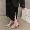 Sandálias de Salto Alto Prata Bico Fino Tamanho Grande Sandálias de Dedo Sapatos de Fada 2024 Novo Primavera e Verão Sapatos de Lebre Francesa
