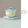 Juego de Té Miyuan Azul Profundo Puro Pintado a Mano de Osmanthus y Carpas para Uso Doméstico, Tetera Gaiwan de Cerámica, Taza de Maestro, Juego de Té Kung Fu