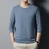 Suéter de manga larga para hombre Europeo y Americano Japonés y Coreano Primavera y Otoño Camiseta 100% algodón holgada interior Top color liso algodón mercerizado camisa de base