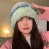 Gorro de punto de felpa gruesa para mujer, de lana resistente al frío, cálido, con protección para los oídos, para el rostro, versión coreana pequeña, para cabeza grande, para otoño e invierno.