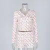 Novedad Primavera y Verano Moda Europea y Americana Pijama de Punto Acanalado Estampado Manga Larga Pantalones Cortos Conjunto de Dos Piezas Ropa de Casa 2026 Transfronterizo
