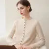 Outono/Inverno 2026 Novo Cardigan de Tricô Cashmere Malha Grossa Sete Fios Gola Alta Meia Mangas Longas Barra Dobrada Cor Sólida Soltinho Top Feminino
